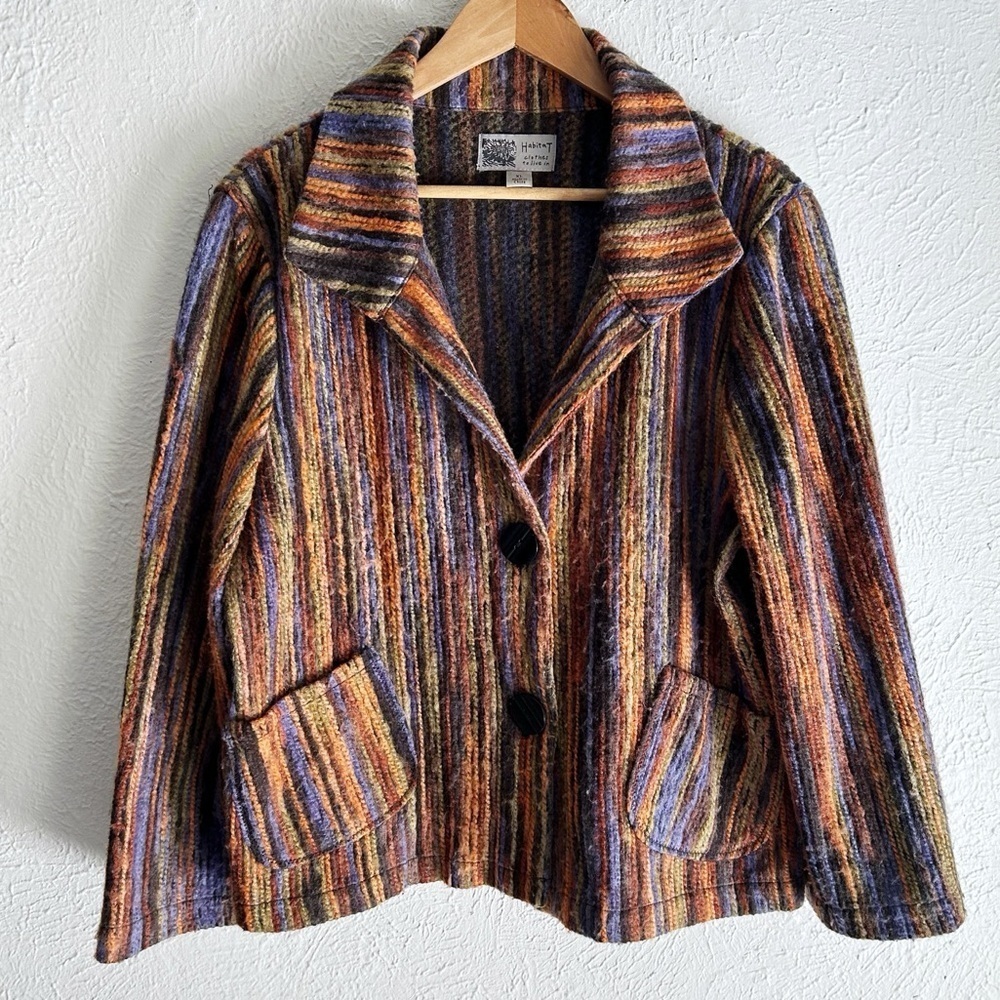 Habitat Multicolor Button-Up Yarn Knit Jacket Size XL Boho Artsy
